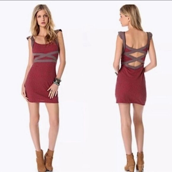 Womens Free People Cross My Heart Bodycon Dress Cutt Out Back Size Medium - Picture 1 of 12